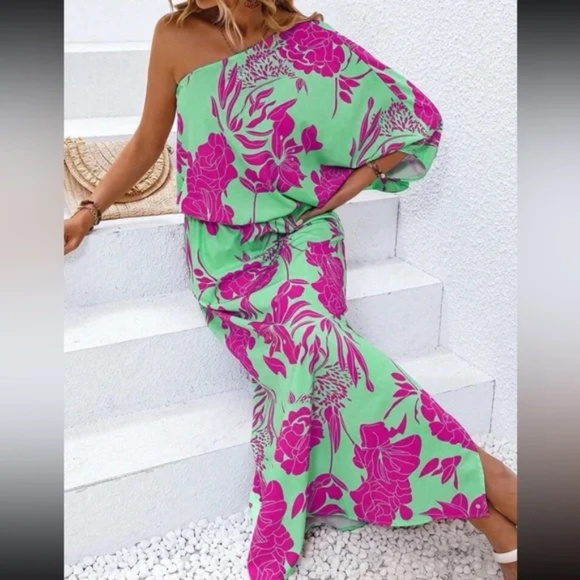 Boho Floral Print One Shoulder Maxi Dress - Picture 2 of 14